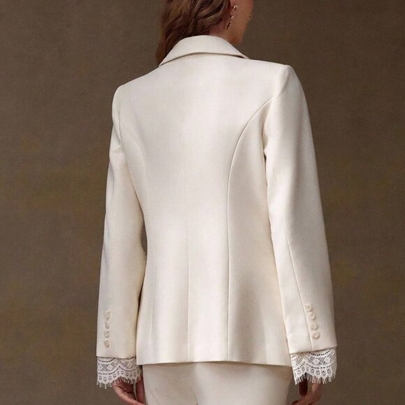 Elegant Women's Peak Collar Contrast Lace Split Sleeve Single Button Blazer - Picture 5 of 6